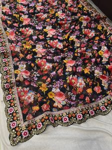 Tissu georgette indien élégant et élégant Bollywood, sari fantaisie imprimé numérique, chemisier sari exclusif, vêtements ethniques fantaisie, les plus vendus - Product Image 5