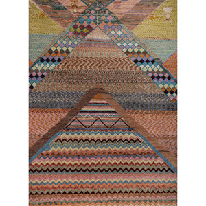 Manchaha Les-1437 Hand Knotted <b>Wool</b> & Bamboo Silk Rug <b>Red</b> & Orange with Geometric Pattern - Product Image 3