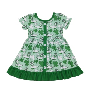 Vestido de Verano para Niña GSD3404 rts, Transpirable, con Estampado de Hojas Verdes, Sin Mangas, Estilo Playero, Venta al por Mayor - Product Image 5