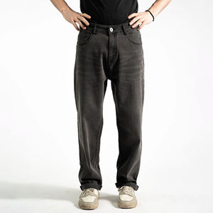 Jeans pour hommes décontractés à jambe droite, respirants, durables, stretch, taille mi-haute, marque distributeur OEM, lavage moyen - Product Image 3