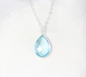 Topaze bleue collier de pierres précieuses à facettes 7x10mm décembre pierre de naissance pendentif 925 argent plaqué romantique bijoux pour femmes - Product Image 3