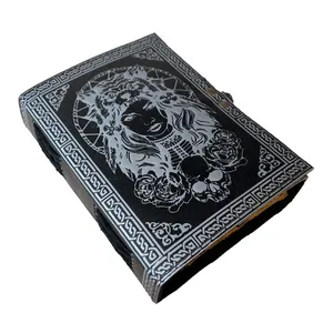 Frauen Gesicht Vintage Leder Journal zum Schreiben Silber Schwarz Trible Großes Buch Großhändler Celtic Gift Notebook Tagebuch Planer