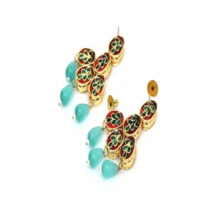 Ensemble de bijoux fins plaqués or 24 carats Kundan, collier vert clair avec pierre Monalisa pour cadeau - Product Image 5