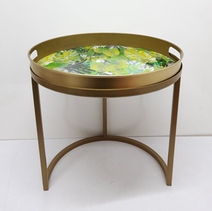 Vendedor caliente, calcomanía de mesa auxiliar de forma redonda de Metal de hierro, acabado esmaltado para sala de estar, muebles decorativos, mesa de centro hecha a mano - Product Image 4