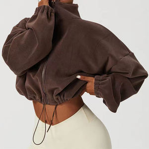 2025 nouveauté épais éponge en relief pleine fermeture éclair femmes sweat à capuche personnalisé polaire haut court pour l'hiver - Product Image 3