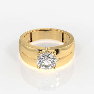 Anillo de Diamante Moissanita Redondo Clásico y Sencillo para Hombre, Oro de 18K, Estilo Clásico Elegante - Product Image 1