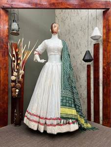 Beautiful <b>White</b> Color Indian Designer Wedding Wear <b>Lehenga</b> with Heavy Butter Silk Print & Mirror Work and Choli With Dupatta - Product Image 2