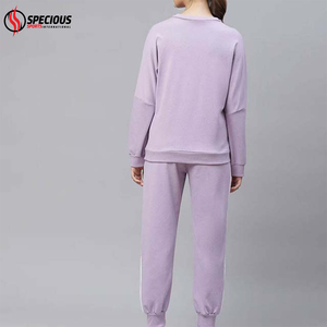 Ensemble de survêtement décontracté pour femme, respirant et confortable, coupe ample, 100% coton, hiver, capuche, uni, taille élastique, polaire - Product Image 3