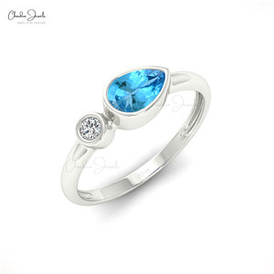 0.50ทองคำ14K คุณภาพสูงอัญมณีสวิสสีฟ้าและเพชรธรรมชาติหรูหราสำหรับงานแต่งงานและแหวนหมั้นขายส่ง - Product Image 3