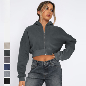 Sweat à capuche court zippé pour femme Veste d'entraînement Athlétique Sweats à manches longues - Product Image 1