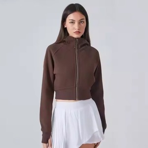 Venta al por mayor de dos piezas Crop Top Sudadera con capucha y pantalones de chándal para las mujeres logotipo personalizado de punto de gran tamaño Jersey recortado con capucha Conjunto de las mujeres - Product Image 6