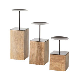 Juego de 3 portavelas de madera de mango superventas, portavelas de diseño clásico de Color nogal oscuro para decoración de boda - Product Image 5