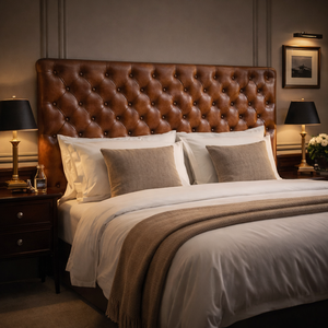 Cabecero de Cama de Cuero Estilo Mid-Century Hecho a Medida, Panel Trasero Tapizado, Tamaños Personalizados, Muebles de Dormitorio de Lujo Hechos a Mano para Hotel - Product Image 2