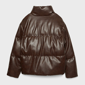 Chaqueta de cuero marrón oscuro personalizada Puffer, abrigo de invierno bordado transpirable de talla grande para mujer, moda 2023 - Product Image 2