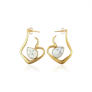 Boucles d'oreilles pendantes en forme de poire en opale dendrite naturelle, plaquées or 18 carats, en laiton, bijoux de mode pour femmes, accessoires en gros - Product Image 1