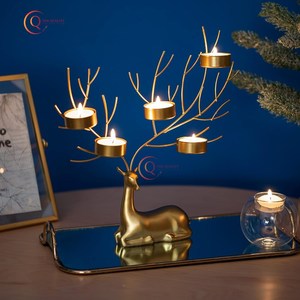 Deer Designer Tabletop Decorative Handmade <b>Brass</b> Material Unique Candle Jar 5 Arms Lightening Decor Christmas Festive Candles - Product Image 2