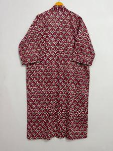 Vestido tipo Kimono ligero hasta el suelo para mujer, algodón orgánico 100%, estampado Floral, ropa de dormir de playa Natural, cubierta de Bikini para - Product Image 5