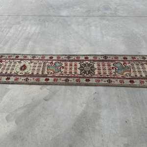 Vintage <b>Runner</b> Rug 1.4x10.5 ft, <b>Red</b> Solid Turkish Wool Rug - Product Image 3