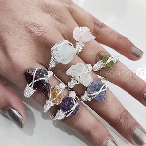 Anillo de Piedras Preciosas en Bruto para Mujer, Esmeralda Natural, Zafiro, Tanzanita, Herkimer, Joyería de Plata de Ley 925 - Product Image 3