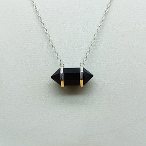 Collier pendentif en argent sterling 925 fait à la main Double terminaison Onyx noir cadeau d'anniversaire pour enfants en gros - Product Image 1