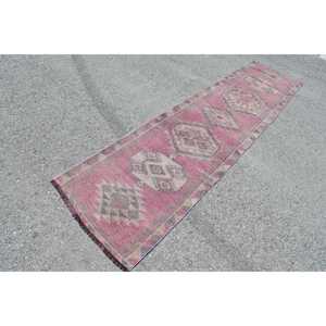 Vintage Herki <b>Runner</b> Rug 2.6x11.3 ft (79x344 cm), Turkish <b>Red</b> Ombr Wool Rug - Product Image 2