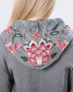 Nouveau sweat à capuche gris pour femme, coupe décontractée à épaules tombantes, brodé, anti-plis, respirant, style urbain, doublé devant - Product Image 5