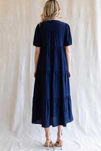 Look de vacaciones Verano Señoras Hasta el tobillo Floral Maxi vestido Azul Media manga Mujeres Casual Tiered Maxi vestidos - Product Image 3