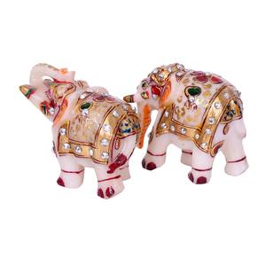 Premium hecho a mano 2,5 pulgadas elefante par estatuilla blanco mármol Animal Set para decoración del hogar en relieve trabajo piedra Material regalo - Product Image 3