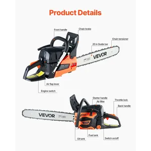 Motosierra de Gasolina VEVOR de 62 cc con Barra de 20 Pulgadas, 3.8 HP de Potencia, Mango Antideslizante, Motor de 2 Tiempos - Product Image 3