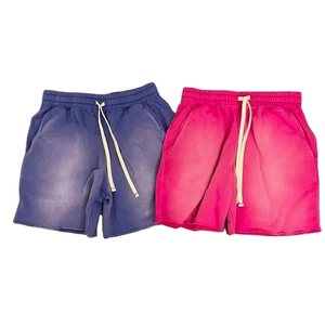 Short en coton vintage de haute qualité pour hommes, logo personnalisé, délavé à l'acide, délavé au soleil, taille moyenne, style décontracté, couleur unie - Product Image 2
