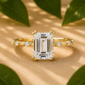 Bagues de fiançailles personnalisées en or jaune 14 carats avec diamant de laboratoire taille émeraude, certifiées IGI, solitaires, pour mariage, pour femmes - Product Image 1