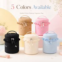 Sac de maquillage matelassé avec poignée, 4 compartiments séparés et 1 poche en filet, grande capacité, organiseur de cosmétiques de voyage