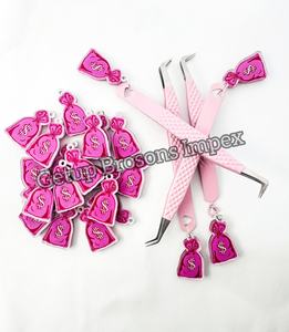 Nouvelle pince à épiler pour extensions de cils avec revêtement en poudre rose clair, différents styles, avec porte-clés en forme de dollar, logo personnalisé, instrument de beauté - Product Image 5