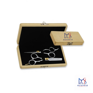 Ensemble de ciseaux de barbier professionnels et de ciseaux à effiler avec boîte, lame tranchante en acier inoxydable, durable, pour droitiers, ciseaux de manucure - Product Image 1