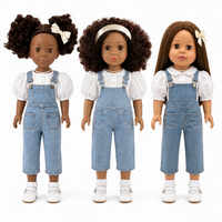 Vêtements personnalisés pour poupée en vinyle et coton de 18 pouces, Blouse blanche à manches bouffantes en broderie anglaise, Salopette en jean, Mini jouet OEM ODM