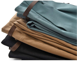 Women High Waist Pleated Straight Leg Crepe <b>Pants</b> With Belt Solid Color Casual Full Length Autumn Wear - Product Image 4