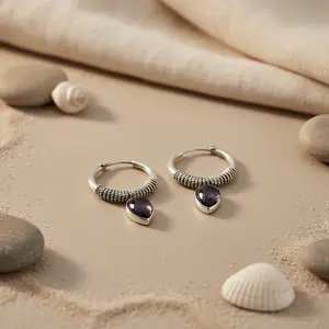 Pendientes de Aro de Oro Rosa de 14K con Piedra de Amatista, Plata 925, Estilo Huggie para Mujer, Joyería Religiosa Moderna y Bonita, Regalo - Product Image 1