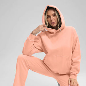 Sudadera con Capucha de Felpa Color Durazno para Mujer, Suave y Cálida, Manga Larga, Bolsillo Tipo Canguro, Opción de Logotipo Personalizado, Ropa Casual Cómoda y Transpirable en la Parte Delantera - Product Image 1