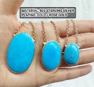 Handmade 925 Sterling Silver Modern Pendant Necklace with Tassel Oval Design Gold Plated Option Necklace & <b>Bracelet</b> <b>Set</b> - Product Image 2