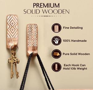 Crochets muraux adhésifs en bois pour manteaux 3 crochets 6 bandes porte-serviettes antirouille étanche cintres sans perçage pour salle de bain cuisine - Product Image 5