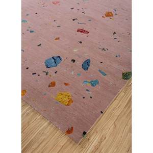 Tapis rectangulaire Kavi rose et violet en laine et soie de bambou noué à la main, motif abstrait 10 mm, pour la maison, le couloir ou la chambre (modèle Hidden Esk-321) - Product Image 2