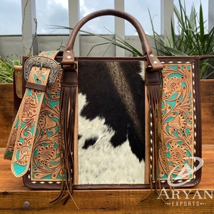 Nueva Bolsa de Mano de Cuero Vacuno Genuino con Diseño Floral, Gran Capacidad, Hecha a Mano, con Borla y Cremallera, Venta al por Mayor de Fábrica 2025 - Product Image 1