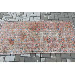 Tapis vintage 2,9x6,5 pieds, tapis turc d'appoint, tapis patchwork rouge et bleu - Product Image 3