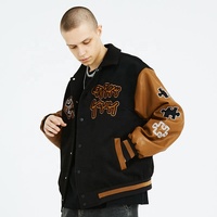 Blouson universitaire de baseball pour homme, style mode urbaine 2026, noir, coupe ajustée, col mandarin, manches classiques, 100% Laine, Écologique