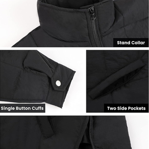 Veste matelassée pour femme, col montant, manteau d'hiver chaud et rembourré, veste élégante noire avec poignets boutonnés - Product Image 4