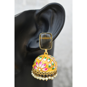 Boucles d'oreilles jhumki en perles de pierre de laiton pour filles et femmes - Product Image 3