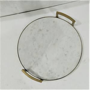 Wholesale Deluxe Hotel Vanity Decorative <b>Tray</b> New Style White Marble Wood Copper Iron Platter Serving Jewelry on Metal Material - Product Image 4