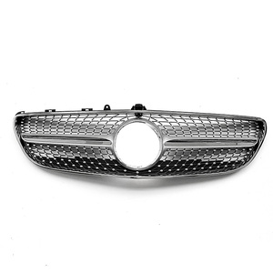 Vente chaude diamant <span class=keywords><strong>GT</strong></span> R style grille de pare-chocs de voiture pour <span class=keywords><strong>Mercedes</strong></span> Benz W218 CLS classe 2015-2018 ABS maille nid d'abeille argent <span class=keywords><strong>calandre</strong></span> - Product Image 1