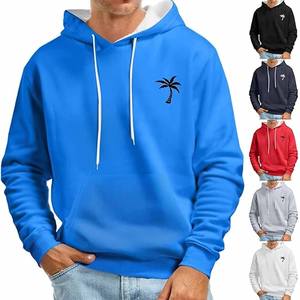 เสื้อสเวตเตอร์แบบสวมหัวแขนยาวสำหรับผู้ชาย, เสื้อกันหนาวแบบสวมหัวมีฮู้ดย้อมสีล้วนคอปกทำจากโพลีเอสเตอร์/ ผ้าฝ้าย - Product Image 5