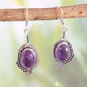 Pendientes Colgantes de Amatista con Dije de Estrella de Plata de Ley, Estilo Minimalista, Joyería Artesanal con Piedras Preciosas, Elegantes para Fiesta, para Mujer - Product Image 4